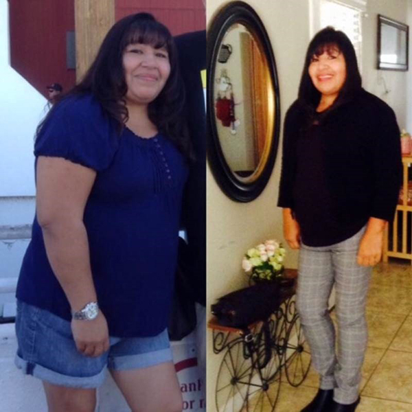 A before and after image demonstrates all the hard work that Christine has done to better her health. 
